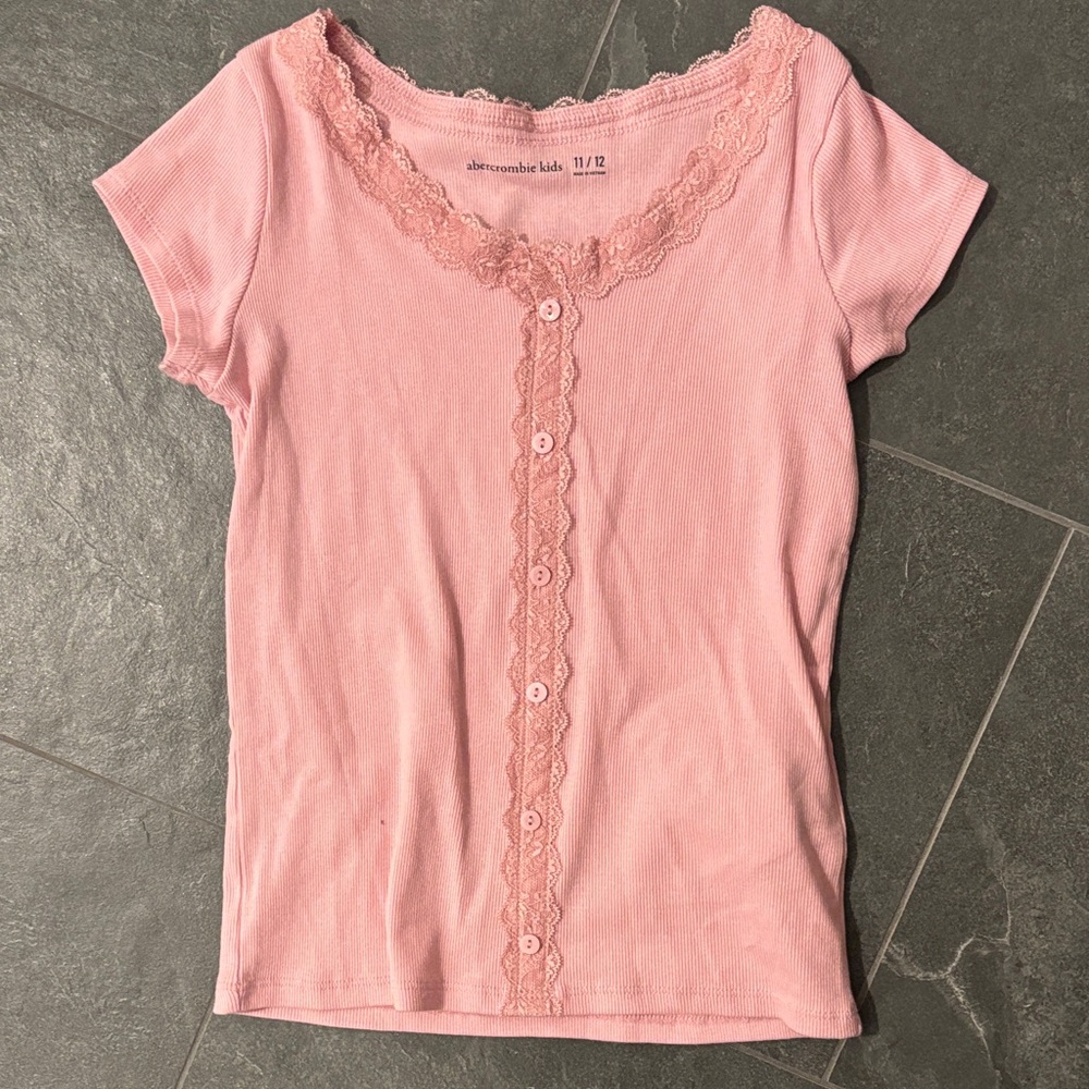 Abercrombie Kids Light Pink Lace Button Top